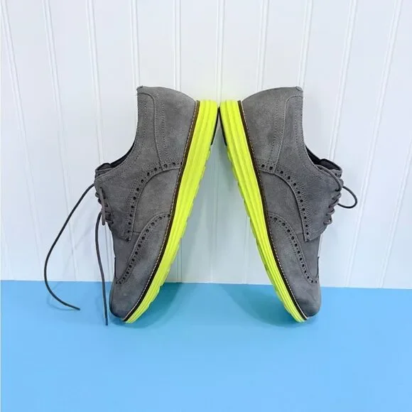Cole Haan Grand.OS gray Suede Wingtips Yellow Sole Shoes Men's 9 1/2 M - Picture 17 of 17